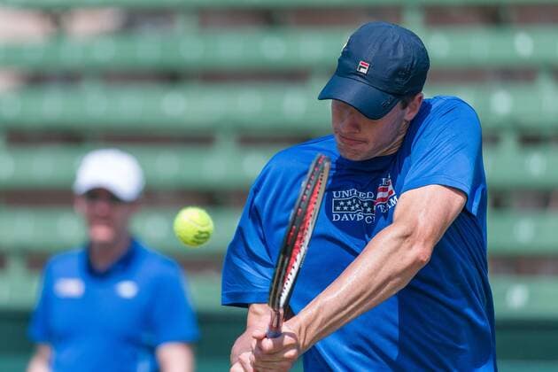February 29, 2016: John Isner of the USA at a practise session ahead of the BNP Paribas Davis Cup World Group first round tie between Australia and USA at Kooyong tennis club in Melbourne, Australia. Tennis 2016: Davis Cup Practise - ZUMAc04_