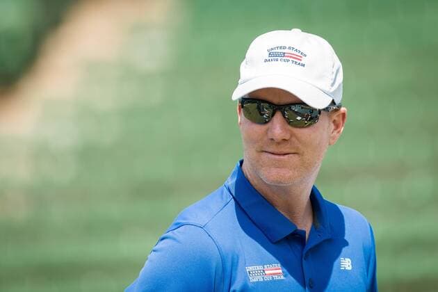 February 29, 2016: Jim Courier captain of the USA team watches on at a practise session ahead of the BNP Paribas Davis Cup World Group first round tie between Australia and USA at Kooyong tennis club in Melbourne, Australia. Tennis 2016: Davis Cup Practise - ZUMAc04_