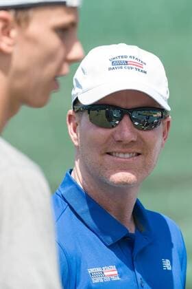 February 29, 2016: Jim Courier captain of the USA team watches on at a practise session ahead of the BNP Paribas Davis Cup World Group first round tie between Australia and USA at Kooyong tennis club in Melbourne, Australia. Tennis 2016: Davis Cup Practise - ZUMAc04_