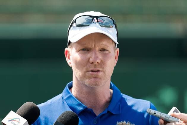 Bilder des Tages - SPORT February 29, 2016: Jim Courier captain of the USA team speaks to the media at a practise session ahead of the BNP Paribas Davis Cup World Group first round tie between Australia and USA at Kooyong tennis club in Melbourne, Australia. Tennis 2016: Davis Cup Practise - ZUMAc04_