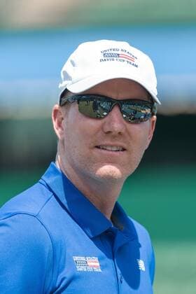 February 29, 2016: Jim Courier captain of the USA team watches on at a practise session ahead of the BNP Paribas Davis Cup World Group first round tie between Australia and USA at Kooyong tennis club in Melbourne, Australia. Tennis 2016: Davis Cup Practise - ZUMAc04_