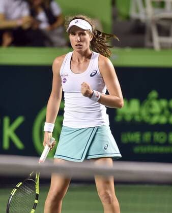 British Johanna Konta celebrates a point against Colombian Mariana Duque during a match in the first day of the Monterrey Open in Mexico, on 29 February 2016. Monterrey Open !ACHTUNG: NUR REDAKTIONELLE NUTZUNG!  MEX01 20160301-635924012944216017