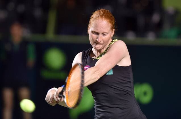 Belgian Alison Van Uytvanck returns the ball to US Irina Falconi during a match in the first day of the Monterrey Open in Mexico, on 29 February 2016. Monterrey Open !ACHTUNG: NUR REDAKTIONELLE NUTZUNG!  MEX01 20160301-635924076368789859