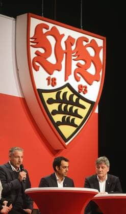 Stuttgart , Vfb Stuttgart Vereinsentwicklung Zukunfts-Werkstatt , von links: Trainer Jürgen Kramny Robin Dutt ( Vorstand ) Präsident Bernd Wahler