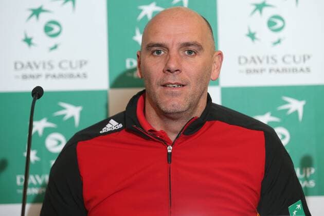 Davis Cup captain Johan Van Herck pictured during a press conference PK Pressekonferenz of the Belgian team on the Davis Cup first round World Group meeting between Belgium and Croatia, Tuesday 01 March 2016, in Liege. The first round will be played from 04 to 06 March 2016 in Liege. BRUNOxFAHY  x04802504x
