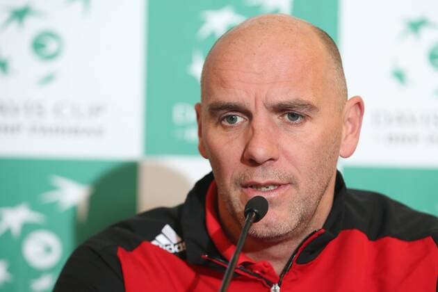 Davis Cup captain Johan Van Herck pictured during a press conference PK Pressekonferenz of the Belgian team on the Davis Cup first round World Group meeting between Belgium and Croatia, Tuesday 01 March 2016, in Liege. The first round will be played from 04 to 06 March 2016 in Liege. BRUNOxFAHY  x04802518x