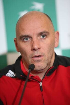 Davis Cup captain Johan Van Herck pictured during a press conference PK Pressekonferenz of the Belgian team on the Davis Cup first round World Group meeting between Belgium and Croatia, Tuesday 01 March 2016, in Liege. The first round will be played from 04 to 06 March 2016 in Liege. BRUNOxFAHY  x04802514x
