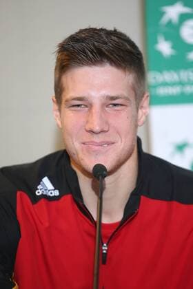 Belgian Joris De Loore pictured during a press conference PK Pressekonferenz of the Belgian team on the Davis Cup first round World Group meeting between Belgium and Croatia, Tuesday 01 March 2016, in Liege. The first round will be played from 04 to 06 March 2016 in Liege. BRUNOxFAHY  x04802590x