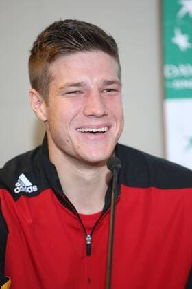 Belgian Joris De Loore pictured during a press conference PK Pressekonferenz of the Belgian team on the Davis Cup first round World Group meeting between Belgium and Croatia, Tuesday 01 March 2016, in Liege. The first round will be played from 04 to 06 March 2016 in Liege. BRUNOxFAHY  x04802591x