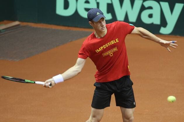 Belgian Joris De Loore pictured during a training session after a press conference PK Pressekonferenz of the Belgian team on the Davis Cup first round World Group meeting between Belgium and Croatia, Tuesday 01 March 2016, in Liege. The first round will be played from 04 to 06 March 2016 in Liege. BRUNOxFAHY  x04802694x