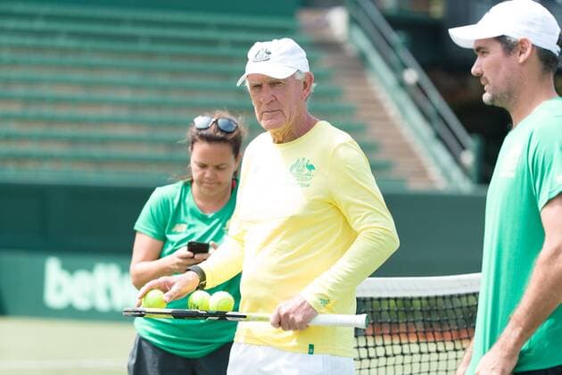 March 1, 2016: Tony Roche from the Australian team watches on at a practise session ahead of the BNP Paribas Davis Cup World Group first round tie between Australia and USA at Kooyong tennis club in Melbourne, Australia. Tennis 2016: Davis Cup Practise - AUS v USA - day 2 - ZUMAc04_