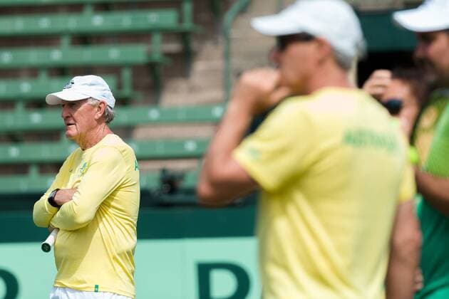 March 1, 2016: Tony Roche from the Australian team watches on at a practise session ahead of the BNP Paribas Davis Cup World Group first round tie between Australia and USA at Kooyong tennis club in Melbourne, Australia. Tennis 2016: Davis Cup Practise - AUS v USA - day 2 - ZUMAc04_
