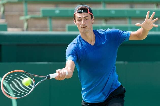 March 1, 2016: Bernard Tomic of Australia hits a forehand at a practise session ahead of the BNP Paribas Davis Cup World Group first round tie between Australia and USA at Kooyong tennis club in Melbourne, Australia. Tennis 2016: Davis Cup Practise - AUS v USA - day 2 - ZUMAc04_