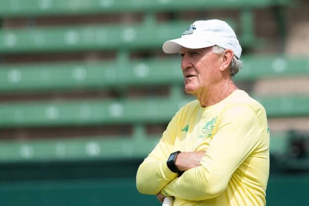 March 1, 2016: Tony Roche from the Australian team watches on at a practise session ahead of the BNP Paribas Davis Cup World Group first round tie between Australia and USA at Kooyong tennis club in Melbourne, Australia. Tennis 2016: Davis Cup Practise - AUS v USA - day 2 - ZUMAc04_