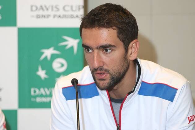 Croatian Marin Cilic pictured during a press conference PK Pressekonferenz of the Croatian team on the Davis Cup first round World Group meeting between Belgium and Croatia, Tuesday 01 March 2016, in Liege. The first round will be played from 04 to 06 March 2016 in Liege. BRUNOxFAHY  x04802703x