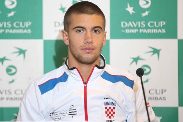 Croatian Borna Coric pictured during a press conference PK Pressekonferenz of the Croatian team on the Davis Cup first round World Group meeting between Belgium and Croatia, Tuesday 01 March 2016, in Liege. The first round will be played from 04 to 06 March 2016 in Liege. BRUNOxFAHY  x04802706x