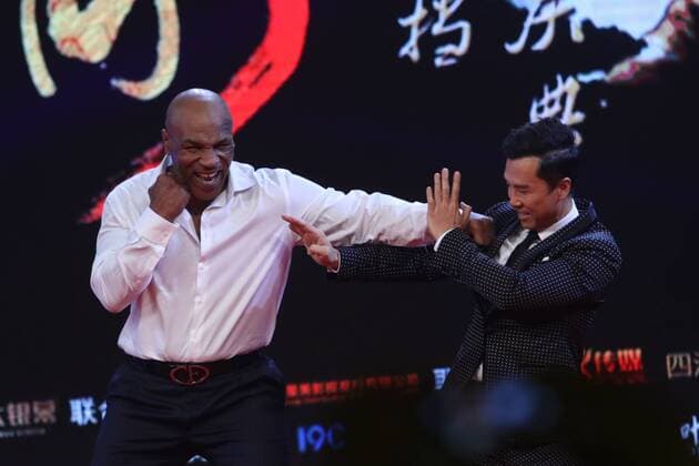 BEIJING, CHINA - MARCH 01: (CHINA OUT) American former professional boxer Mike Tyson and actor Donnie Yen attend premiere of film Ip Man 3 directed by Wilson Yip on March 1, 2016 in Beijing, China.  CFP69690056 