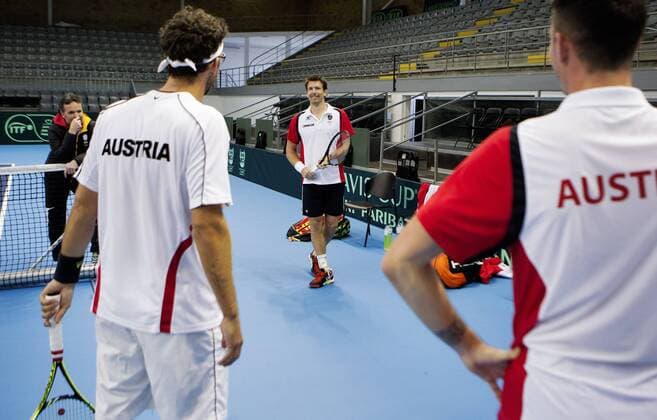 TENNIS - ITF, Davis Cup, POR vs AUT GUIMARAES,PORTUGAL,02.MAR.16 - TENNIS - ITF, Davis Cup, Portugal vs Austria, preview. Image shows Thomas Hammerl, Gerald Melzer, Alexander Peya and Dennis Novak (AUT). GEPAxpictures xMatthiasxHauer