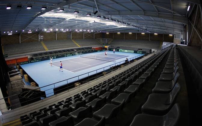 TENNIS - ITF, Davis Cup, POR vs AUT GUIMARAES,PORTUGAL,02.MAR.16 - TENNIS - ITF, Davis Cup, Portugal vs Austria, training team AUT. Image shows Gerald Melzer, Dennis Novak, Alexander Peya and Stefan Koubek (AUT). GEPAxpictures xMatthiasxHauer