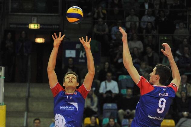 02.03.2016, xtkx, Volleyball 1.Bundesliga, United Volleys - TSV Herrsching, emspor v.l. Jan Zimmermann (United Volleys) , Georg Escher (United Volleys) ,