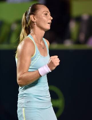 Slovakia Magdalena Ribarikova celebrates a point against Italy Sara Errani during a match of the Monterrey Open in Monterrey, Mexico, 02 March 2016. Monterrey Open !ACHTUNG: NUR REDAKTIONELLE NUTZUNG!  MEX102 20160303-635925747015509209