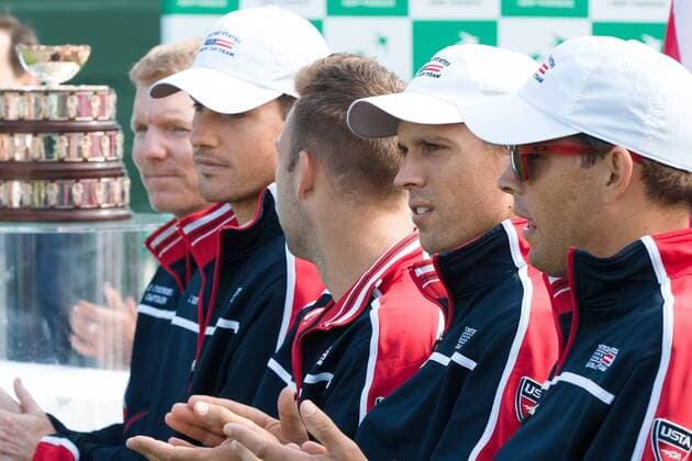 March 3, 2016: The USA team at the official draw of the BNP Paribas Davis Cup World Group first round tie between Australia and USA at Kooyong tennis club in Melbourne, Australia. Tennis 2016: Davis Cup AUS v USA Draw - ZUMAc04_