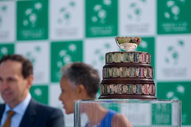 March 3, 2016: The replica Davis Cup trophy at the official draw of the BNP Paribas Davis Cup World Group first round tie between Australia and USA at Kooyong tennis club in Melbourne, Australia. Tennis 2016: Davis Cup AUS v USA Draw - ZUMAc04_