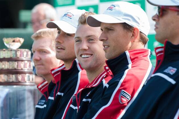March 3, 2016: The USA team at the official draw of the BNP Paribas Davis Cup World Group first round tie between Australia and USA at Kooyong tennis club in Melbourne, Australia. Tennis 2016: Davis Cup AUS v USA Draw - ZUMAc04_
