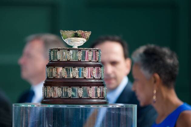 March 3, 2016: The replica Davis Cup trophy at the official draw of the BNP Paribas Davis Cup World Group first round tie between Australia and USA at Kooyong tennis club in Melbourne, Australia. Tennis 2016: Davis Cup AUS v USA Draw - ZUMAc04_