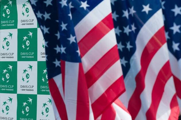 March 3, 2016: American flags at the official draw of the BNP Paribas Davis Cup World Group first round tie between Australia and USA at Kooyong tennis club in Melbourne, Australia. Tennis 2016: Davis Cup AUS v USA Draw - ZUMAc04_