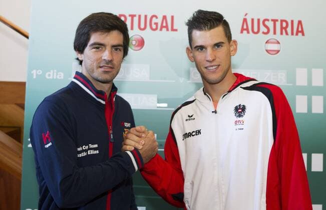 Tennis, Davis Cup, Portugal - Österreich Pressetermin TENNIS - ITF, Davis Cup, POR vs AUT GUIMARAES,PORTUGAL,03.MAR.16 - TENNIS - ITF, Davis Cup, Portugal vs Austria, draw. Image shows Gastao Elias (POR) and Dominic Thiem (AUT). GEPAxpictures xMatthiasxHauer