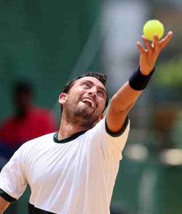 (160304) -- COLOMBO, March 4, 2016 -- Yasir Khan of Pakistan serves during his men s singles match against Wu Di of China during their Davis Cup World Asia Oceania Zone Group l first round singles tennis match in Colombo, Sri Lanka, on March 4, 2016. Wu won 3-1. ) (SP)SRI LANKA-COLOMBO-TENNIS-DAVIS CUP LixPeng 