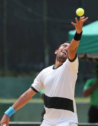 (160304) -- COLOMBO, March 4, 2016 -- Yasir Khan of Pakistan serves during his men s singles match against Wu Di of China during their Davis Cup World Asia Oceania Zone Group l first round singles tennis match in Colombo, Sri Lanka, on March 4, 2016. Wu won 3-1. ) (SP)SRI LANKA-COLOMBO-TENNIS-DAVIS CUP HuangxHaimin 
