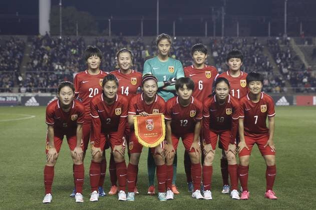 OSAKA, JAPAN - MARCH 04: (CHINA OUT) China players line up prior to the AFC Women s Olympic Final Qualification Round match between Japan and China at Kincho Stadium on March 4, 2016 in Osaka, Japan.  CFP480616795 