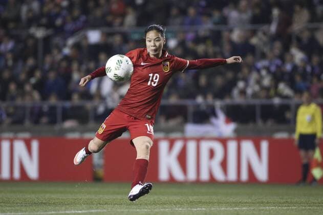 OSAKA, JAPAN - MARCH 04: (CHINA OUT) Tan Ruyin 19 of China shoots the ball during the AFC Women s Olympic Final Qualification Round match between Japan and China at Kincho Stadium on March 4, 2016 in Osaka, Japan.  CFP480619457 