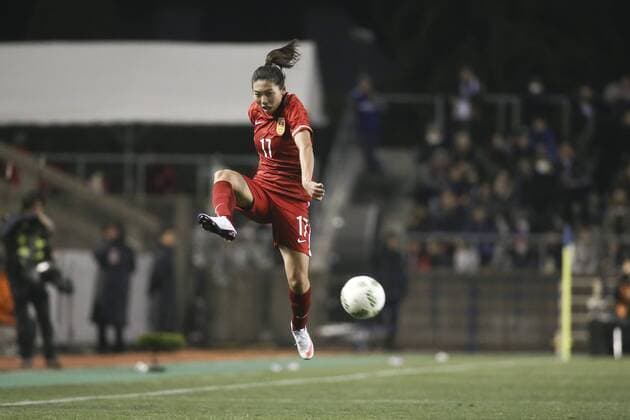 OSAKA, JAPAN - MARCH 04: (CHINA OUT) Gu Yasha 17 of China drives the ball during the AFC Women s Olympic Final Qualification Round match between Japan and China at Kincho Stadium on March 4, 2016 in Osaka, Japan.  CFP480619461 