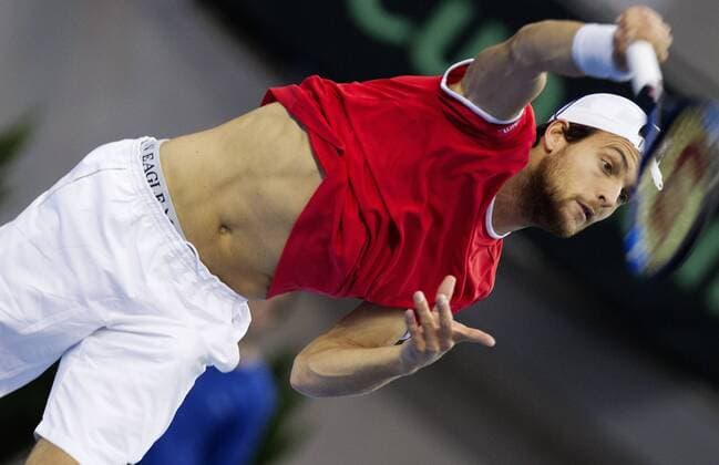 TENNIS - ITF, Davis Cup, POR vs AUT GUIMARAES,PORTUGAL,04.MAR.16 - TENNIS - ITF, Davis Cup, Portugal vs Austria. Image shows Joao Sousa (POR). GEPAxpictures xMatthiasxHauer