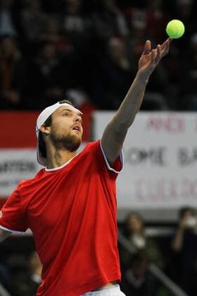 TENNIS - Portugal player Joao Sousa in action during the match against Gerald Melzer of Austria, at the Davis Cup, Group 1, First Round of the Euope Africa Zone. Guimaraes, Portugal. Friday, 4th March 2016. Photo: IMAGO Pedro Benavente