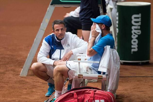 Davis cup GROUP I EUROPE AFRICA 1ST ROUND Venue: Heroes Square Stadium, Budapest, Hungary Hungary Vs Israel In the white shirt Peter NAGY Represents Hungary At blue shirt Dudi Sela Represents Israel Nir Keidar 