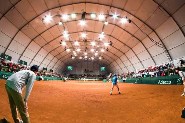 Davis cup GROUP I EUROPE AFRICA 1ST ROUND Venue: Heroes Square Stadium, Budapest, Hungary Hungary Vs Israel In the white shirt Peter NAGY Represents Hungary At blue shirt Dudi Sela Represents Israel Nir Keidar 