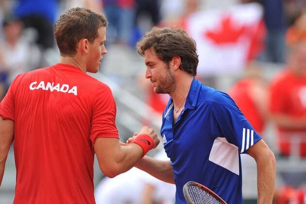 Tennis, Davis Cup, Frankreich - Kanada Gilles Simon (Fra) et Vasek Pospisil (can) TENNIS : Coupe Davis France vs Canada 2016 - 04 03 2016 TennisMagazine Panoramic 