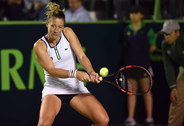 French Pauline Parmentier returns the ball against French Caroline Garcia during a match of the Monterrey Open in Monterrey, Mexico, 04 March 2016. Monterrey Open tennis tournament !ACHTUNG: NUR REDAKTIONELLE NUTZUNG!  MEX102 20160305-635927544740877556