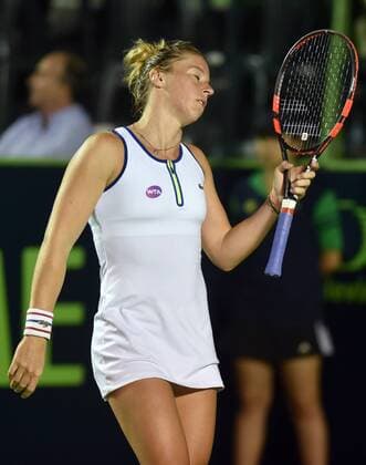 French Pauline Parmentier returns the ball against French Caroline Garcia during a match of the Monterrey Open in Monterrey, Mexico, 04 March 2016. Monterrey Open tennis tournament !ACHTUNG: NUR REDAKTIONELLE NUTZUNG!  MEX102 20160305-635927544750237376