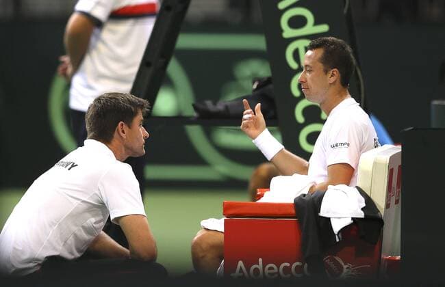 Foto : Philipp KOHLSCHREIBER ( GER ) hadert mit Coach und Betreuer Michael Kohlmann Tennis Daviscup am Fr. 04.03.2016 Deutschland - Tschechien