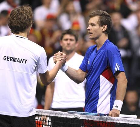 Tennis, Davis Cup, Alexander Zverev - Tomas Tomas Berdych Photo : Micha Zeverev ( GER ) loses vs. Tomas Tomas Berdych ( right , blue ) in 5 sets Tennis Daviscup am Fr. 04.03.2016 Deutschland - Tschechien
