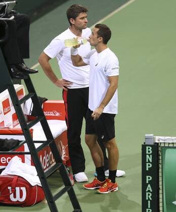 Foto : Philipp Kohlschreiber ( GER ) und Coach Michael Kohlmann Tennis Daviscup am Fr. 04.03.2016 Deutschland - Tschechien