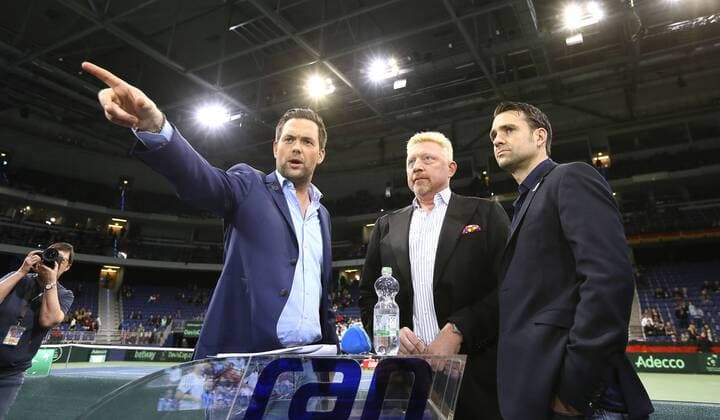 Foto : Boris Becker beim Fernseh Intervie ( GER ) , hier mit Nicolas Kiefer , rechts Tennis Daviscup am Fr. 04.03.2016 Deutschland - Tschechien