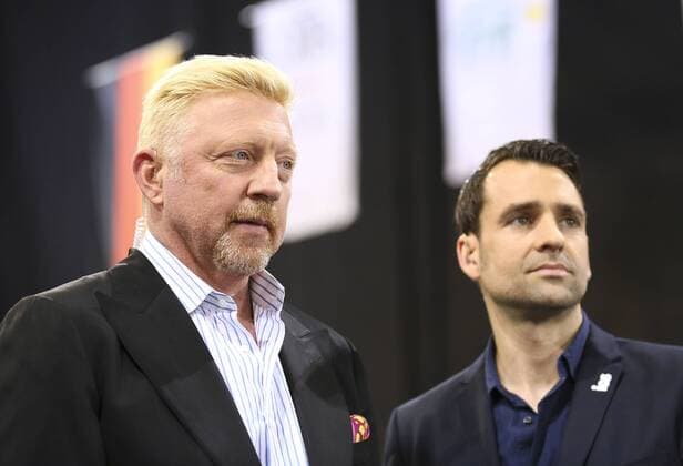Foto : Boris Becker beim Fernseh Intervie ( GER ) , hier mit Nicolas Kiefer , rechts Tennis Daviscup am Fr. 04.03.2016 Deutschland - Tschechien