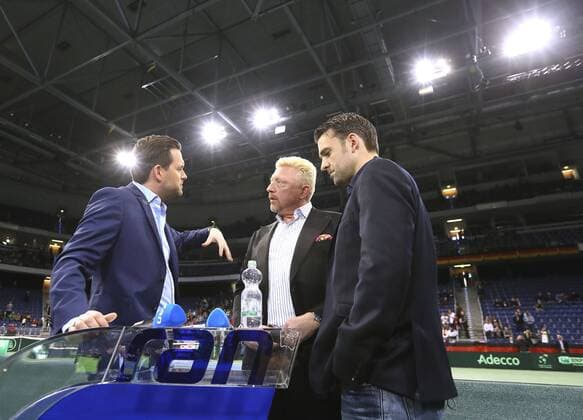 Foto : Boris Becker beim Fernseh Intervie ( GER ) , hier mit Nicolas Kiefer , rechts Tennis Daviscup am Fr. 04.03.2016 Deutschland - Tschechien