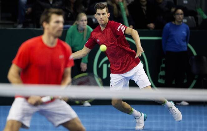 TENNIS - ITF, Davis Cup, POR vs AUT GUIMARAES,PORTUGAL,05.MAR.16 - TENNIS - ITF, Davis Cup, Portugal vs Austria, doubles. Image shows Alexander Peya and Dominic Thiem (AUT). GEPAxpictures xMatthiasxHauer